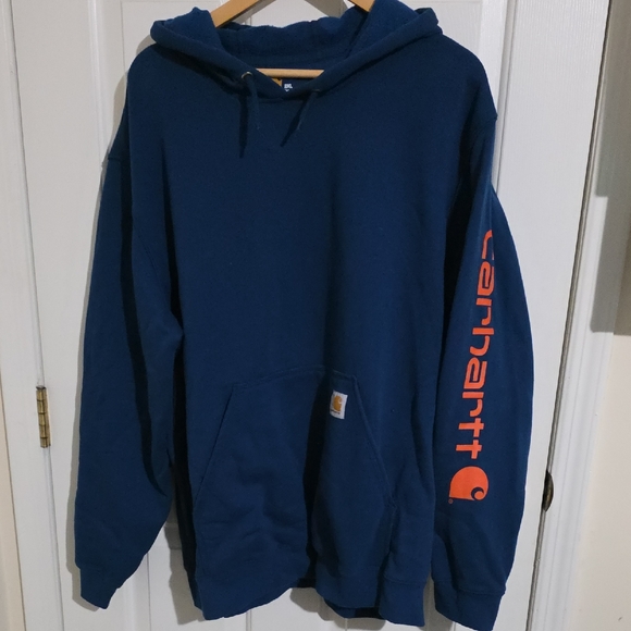 Carhartt Other - Carhartt Men's Navy Hoodie with Orange Logo